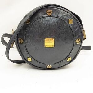 MCM Black and Gold Round Leather Crossbody